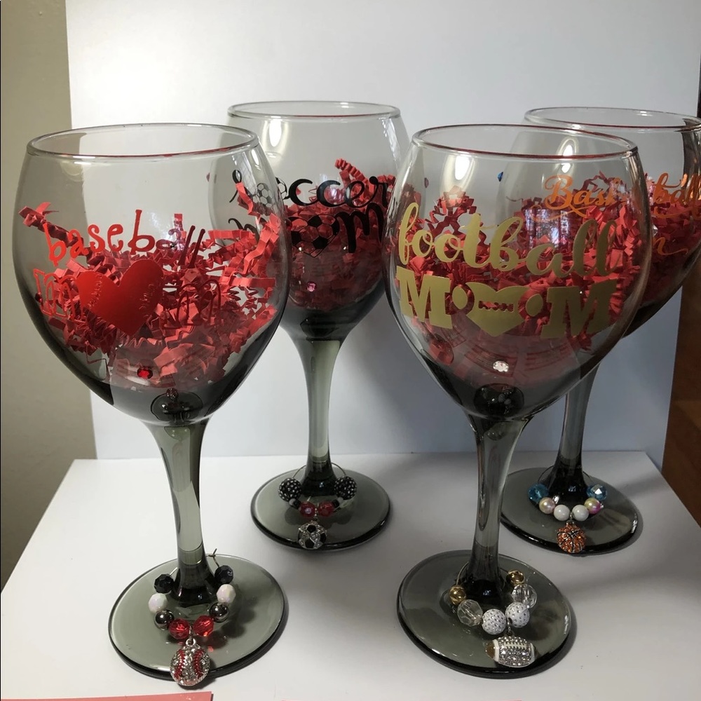 Sports Mom Wine Glasses with Wine Charms